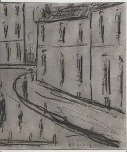 L S Lowry Sketch - Drawing Art Work - Street Scene 1960