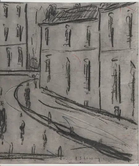 L S Lowry Sketch - Drawing Art Work - Street Scene 1960