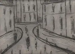 L S Lowry Sketch – Drawing Art Work – Street Scene 1960