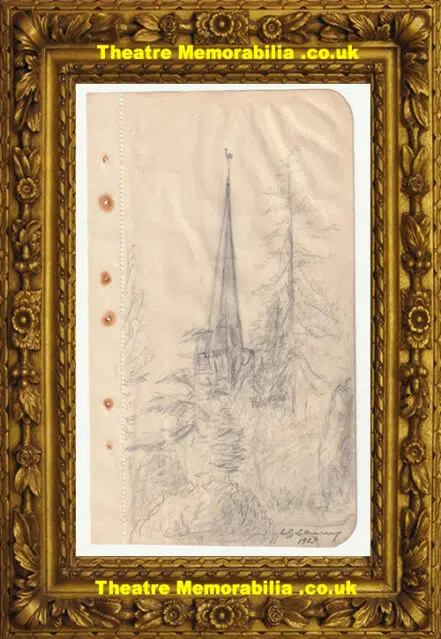 L S Lowry Sketch Drawing of a Church Steeple 1927