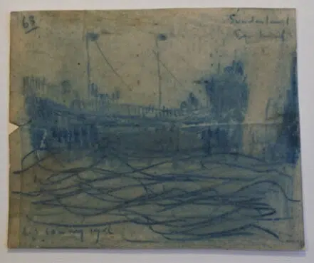 L S Lowry Sketch Drawing Picture – Fishing Boat Sunderland 1956