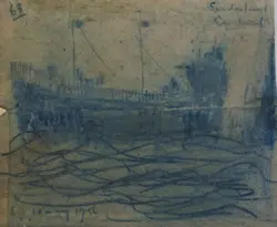 L S Lowry Sketch Drawing Picture – Fishing Boat Sunderland 1956