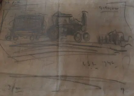 L S Lowry Sketch Drawing Picture – Tractor Trailer Glasgow 1946