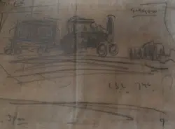 L S Lowry Sketch Drawing Picture – Tractor Trailer Glasgow 1946