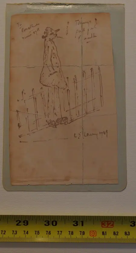 L S Lowry Sketch Pencil Drawing - Tramp - Peel Park 1969