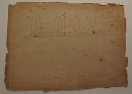 L S Lowry Sketch Picture Drawing – An Old Street Scene 1957