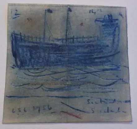 L S Lowry Sketch Picture Drawing – Fishing Boat Sunderland 1956