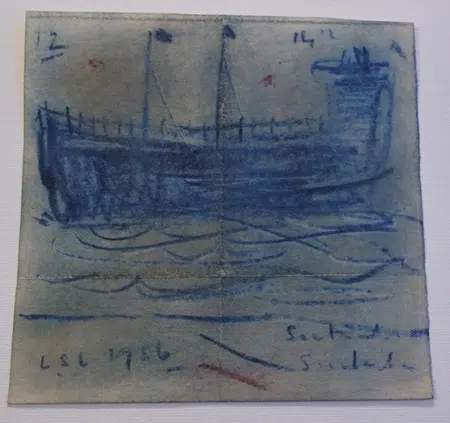 L S Lowry Sketch Picture Drawing - Fishing Boat Sunderland 1956