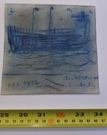 L S Lowry Sketch Picture Drawing - Fishing Boat Sunderland 1956