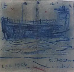 L S Lowry Sketch Picture Drawing – Fishing Boat Sunderland 1956