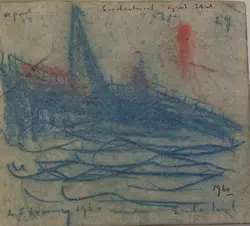 L S Lowry Sketch Picture Drawing – Fishing Boat Sunderland 1960