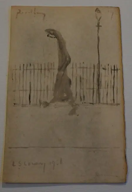 L S Lowry Sketch Picture Drawing - Man walking Pendlebury 1956