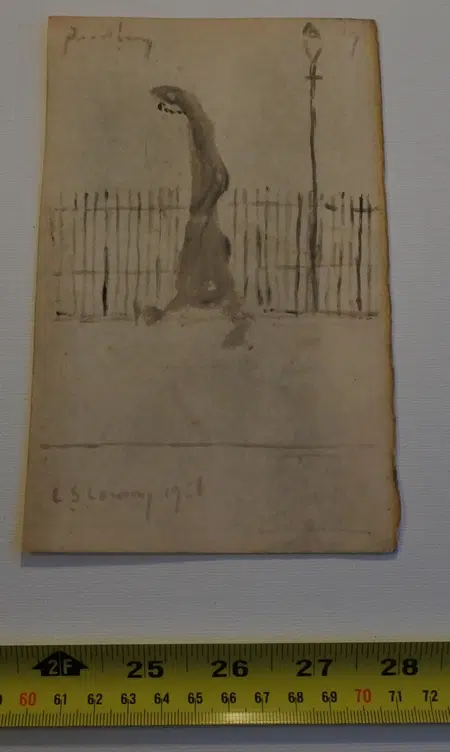 L S Lowry Sketch Picture Drawing - Man walking Pendlebury 1956