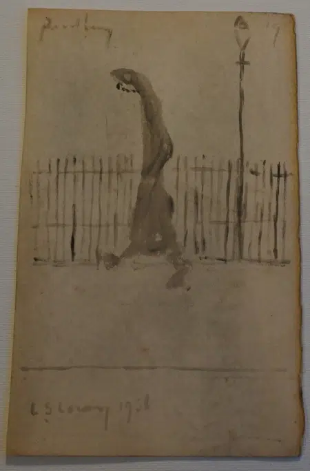 L S Lowry Sketch Picture Drawing - Man walking Pendlebury 1956