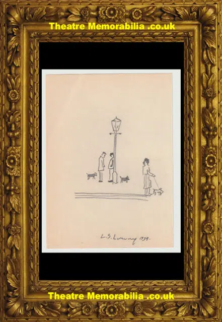 L S Lowry Sketch Picture Drawing – People By A lamp Post 1939