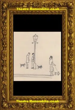 L S Lowry Sketch Picture Drawing – People By A lamp Post 1939