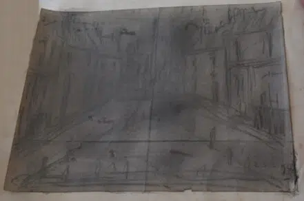 L S Lowry Sketch Picture Drawing – Street Scene 1941