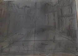 L S Lowry Sketch Picture Drawing – Street Scene 1941