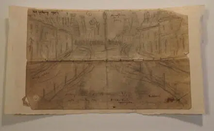 L S Lowry Sketch Picture Drawing – Street Scene Pendlebury 1956