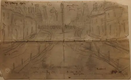 L S Lowry Sketch Picture Drawing - Street Scene Pendlebury 1956