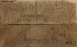 L S Lowry Sketch Picture Drawing – Street Scene Pendlebury 1956