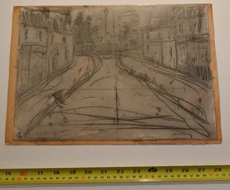 L S Lowry Sketch Picture Drawing - Street Scene Pendlebury 1951