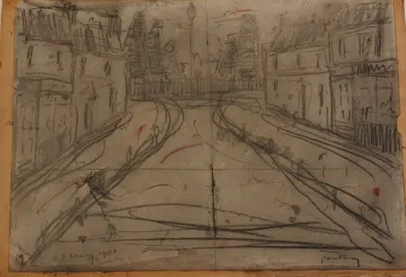 L S Lowry Sketch Picture Drawing - Street Scene Pendlebury 1951