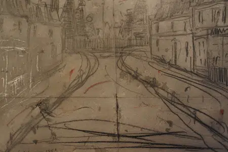 L S Lowry Sketch Picture Drawing - Street Scene Pendlebury 1951