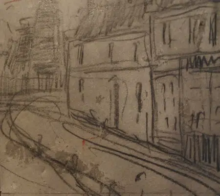 L S Lowry Sketch Picture Drawing - Street Scene Pendlebury 1951
