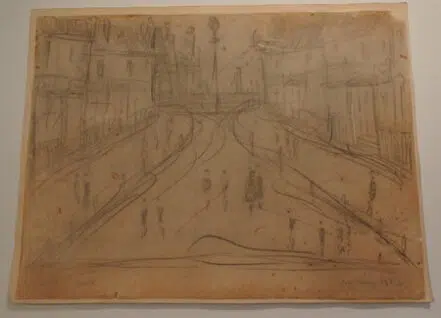 L S Lowry Sketch Picture Drawing – Street Scene Pendlebury 1957