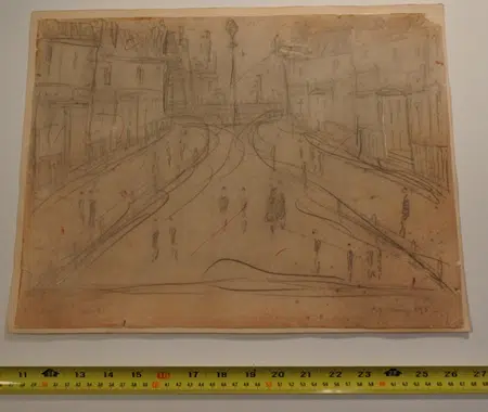 L S Lowry Sketch Picture Drawing - Street Scene Pendlebury 1957