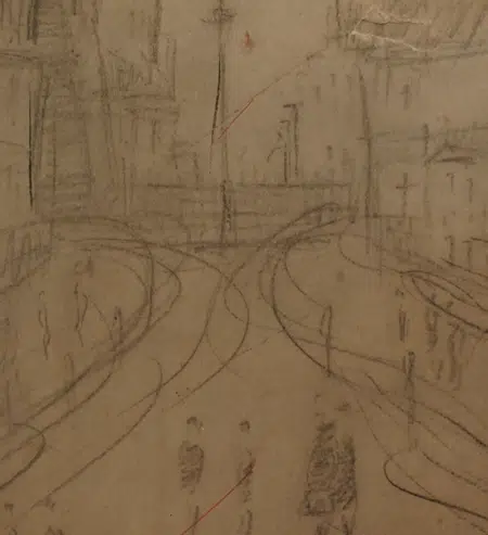 L S Lowry Sketch Picture Drawing - Street Scene Pendlebury 1957