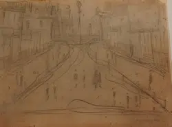 L S Lowry Sketch Picture Drawing – Street Scene Pendlebury 1957