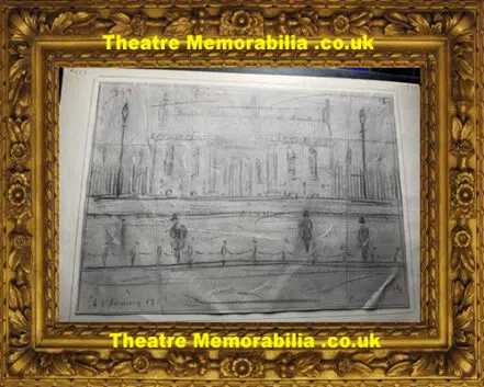 L S Lowry Sketch Picture Drawing – Street Scene Manchester 1959