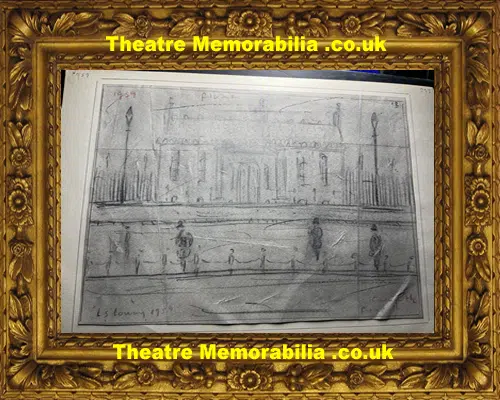 L S Lowry Sketch Picture Drawing - Street Scene Manchester 1959
