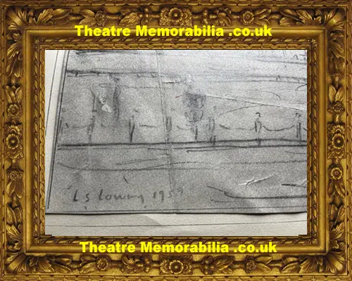 L S Lowry Sketch Picture Drawing - Street Scene Manchester 1959