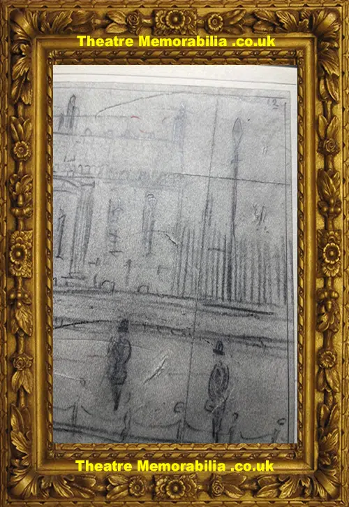 L S Lowry Sketch Picture Drawing - Street Scene Manchester 1959