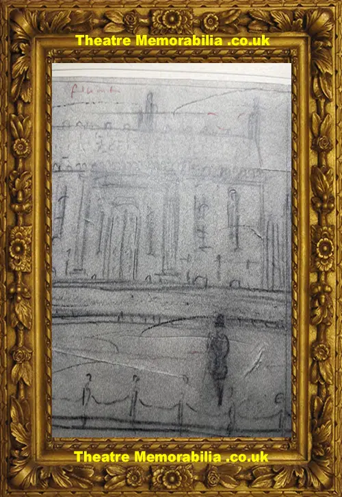 L S Lowry Sketch Picture Drawing - Street Scene Manchester 1959