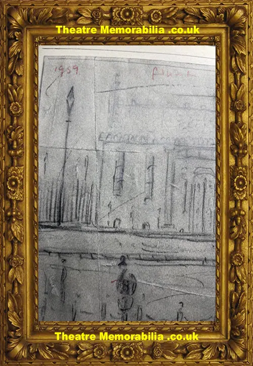 L S Lowry Sketch Picture Drawing - Street Scene Manchester 1959
