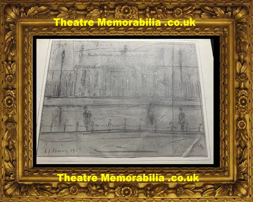 L S Lowry Sketch Picture Drawing - Street Scene Manchester 1959