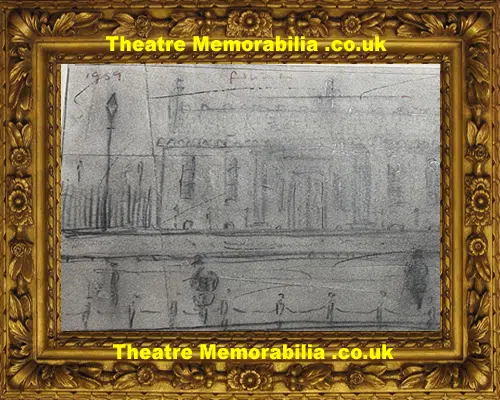 L S Lowry Sketch Picture Drawing - Street Scene Manchester 1959