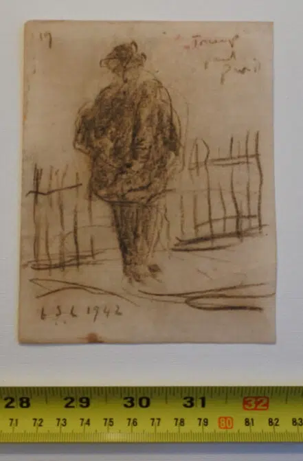 L S Lowry Sketch – Tramp – Peel Park – 1942