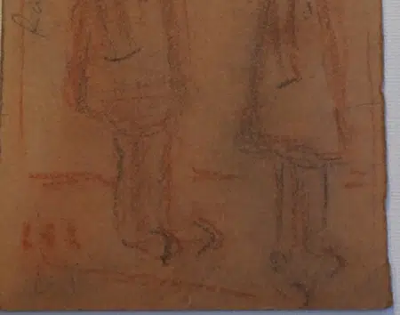 L S Lowry Sketch - Two Tramps - On Rear of Rent Book Form 1958
