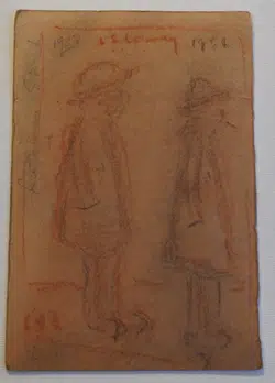 L S Lowry Sketch – Two Tramps – On Rear of Rent Book Form 1958