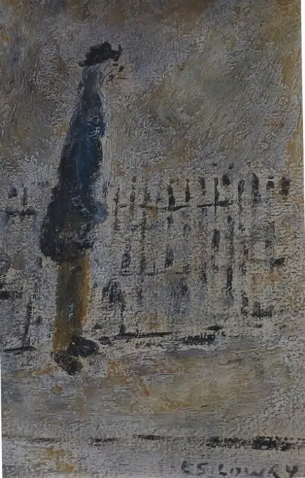 L S Lowry small painting – Man by Fence – Amazing!
