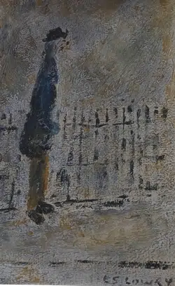 L S Lowry small painting – Man by Fence – Amazing!