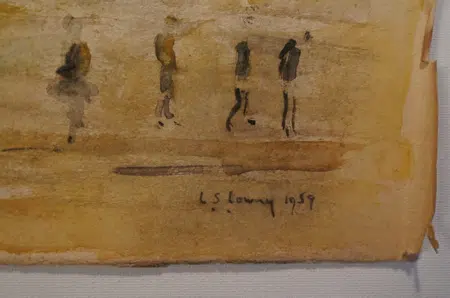 L S Lowry Watercolour Painting - Boats and People 1959