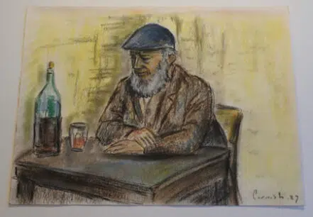 Norman Cornish Old Man In The Pub Pastel Picture 1987