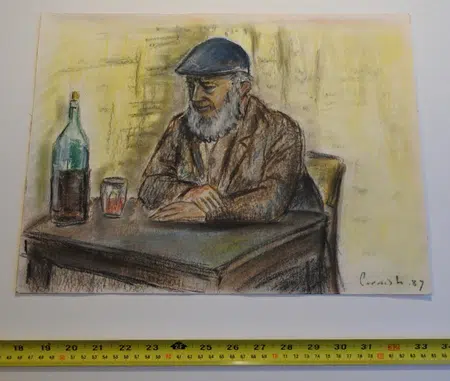 Norman Cornish Old Man In The Pub Pastel Picture 1987