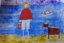 P Fogg Oil Painting - Boy On A Beach - Seagull On Head